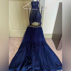 Beautiful, navy blue, floor length, two piece prom dress!